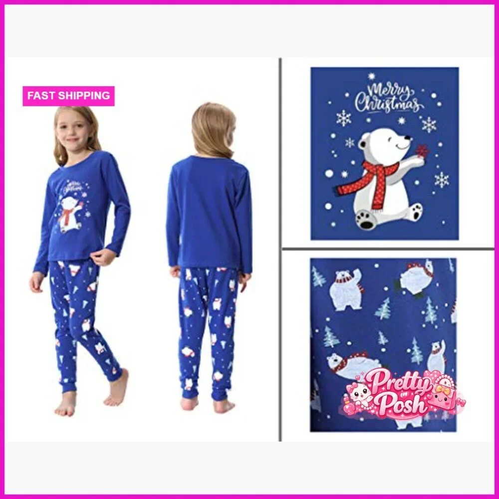 Cotton Blend Matching Pajama Set Holiday Sleepwear